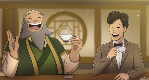 Iroh and Dr. Who enjoy some tea, commissioned by a patron!