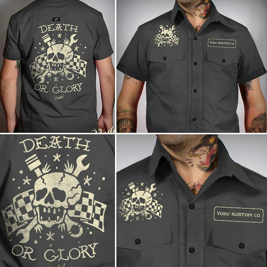 Nova Work Shirt “Death or Glory” #work #workshirt #kustom #rockabilly #vuduloja #retro #rock #kustom #tattoo ##clothing #saopaulo #sp #brasil #brazil