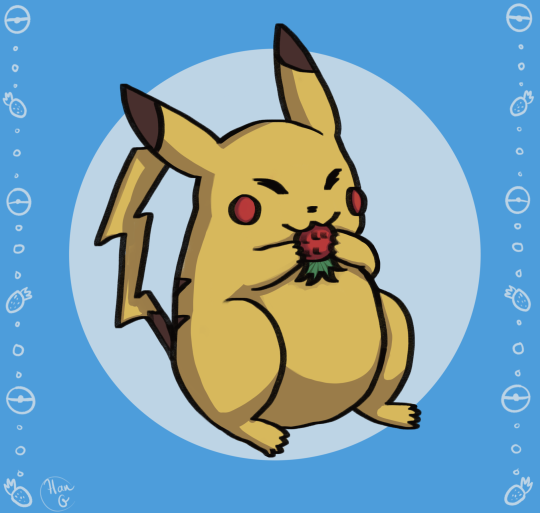 fibermuffin:a silly little Pikachu with a strawb to calm yr nerves 😌🍓which pokemon should I draw next? 