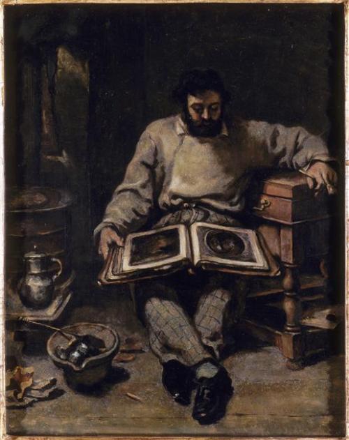 artist-courbet:Marc Trapadoux is Examining the Book of Prints, 1848, Gustave Courbet