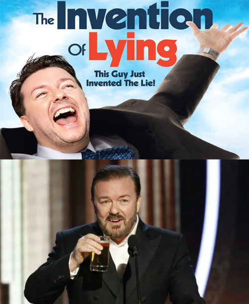 shittymoviedetails:The film The Invention of Lying (2009) in which Ricky Gervais is the only person 