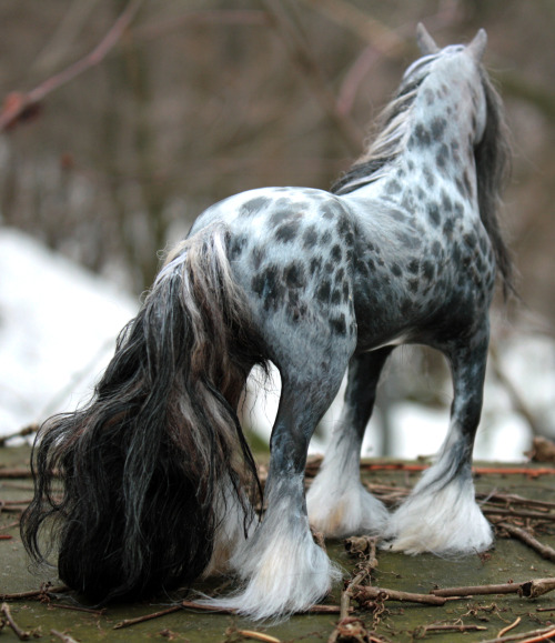 quequinoxart:  “Kismet” ooak appaloosa gypsy vanner horse sculpture. He is made from polymer clay over a wire and foil armature, and painted in acrylics. His hair is a blend of mohair.  He’s for sale on etsy! 