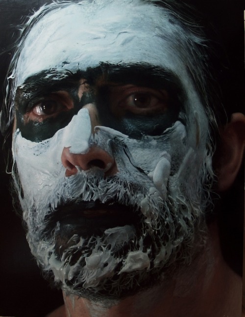 peruvian-diego:  These incredibly photorealistic self-portraits are the work of Spanish painter Eloy Morales. Eloy is one of the best hyperrealistic painters in the world, not only are his paintings photographic in quality but they possess a kind of life