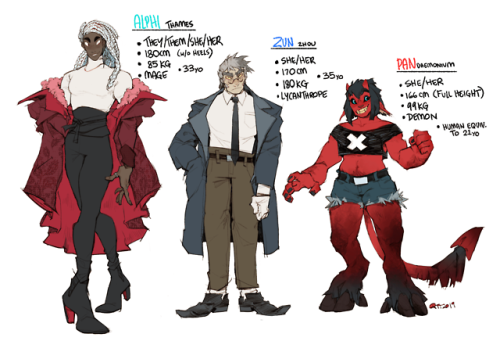 Some OC drawings!! I revised some really old characters of mine and finally designed Zun’s werewolf 