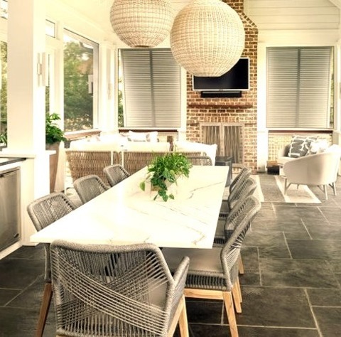 Backyard Porcha Sizable Image Of A Screened-in Back Porch In Transitional Stamped Concrete With An Addition