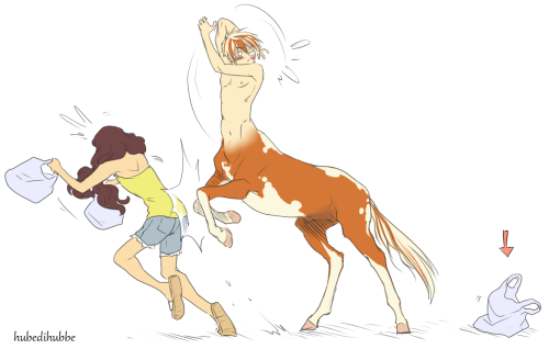 killmygalaxy:  hubedihubbe:  You guys sent me suggestions on what to do more with centaurs and some of these are your ideas! Ahh they’re super cute ;V; Also centaur females who don’t need no bras nu-uhI love the idea for the lil paint guy that he’s