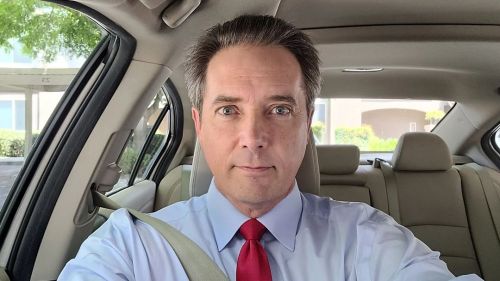 Blue shirt, red tie… going along with the blue sky, Red Flag Warning and red hot Heat Advisor