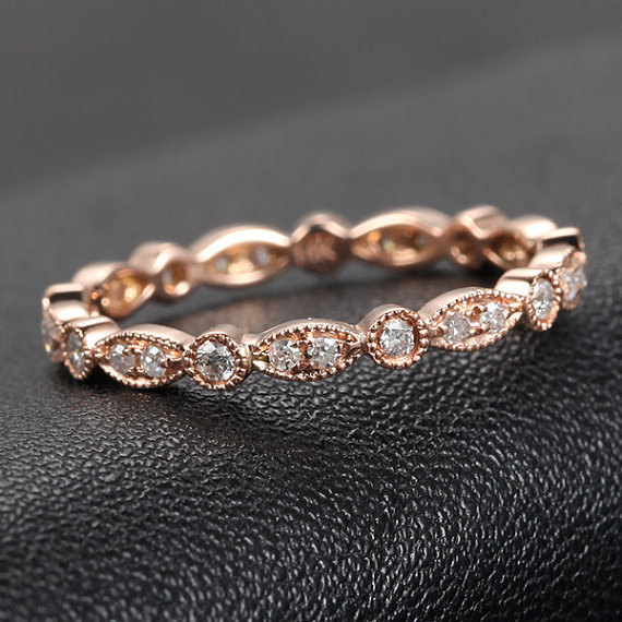 ringscollection:  Art Deco Ring Antique Style Wedding Band in 14K Rose Gold,.32ct