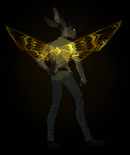 A piece of medevacart’s (on twitter) character, a motorcyclist with a penchant for moths.