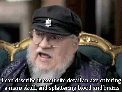 ooubli:  mistyhallows:   George R.R. Martin on sex versus violence    The hand gestures are so important here. 