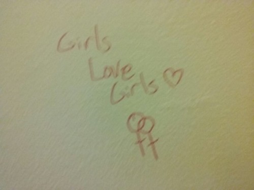 queergraffiti:“I like like girls”“Just lesbian myself”“Girls Love Girls”found in a girls’ bathroom a