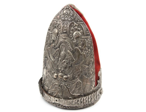 A Prussian Army NCO’s silver mitre from the Leibgarde Regiment, 18th century.