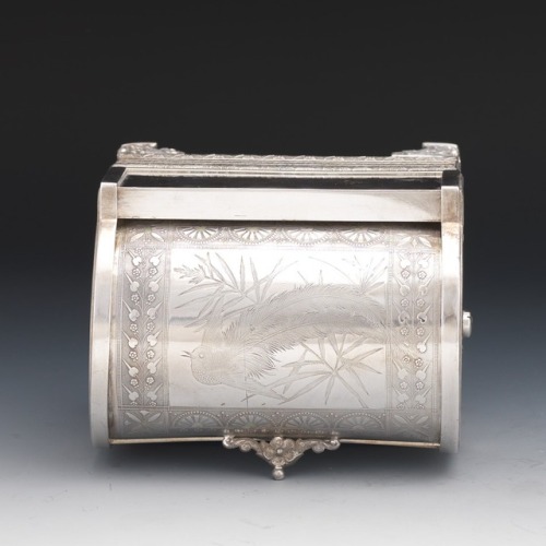 cgmfindings:American Aesthetic Movement Silver Plated Mechanical Two Compartment Jewelry Casket Mark