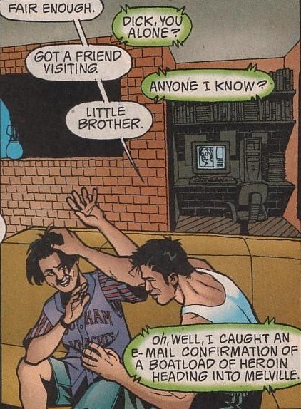 sablelighter:The first time Dick calls Tim his “little brother”!!——-Young Justice Secret Origins 80-