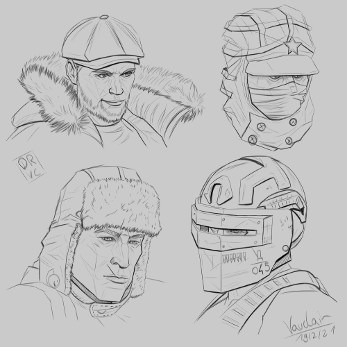 The Spetsnaz operators minus Finka - drawing/facial structure exercise using the Asaro Head as refer