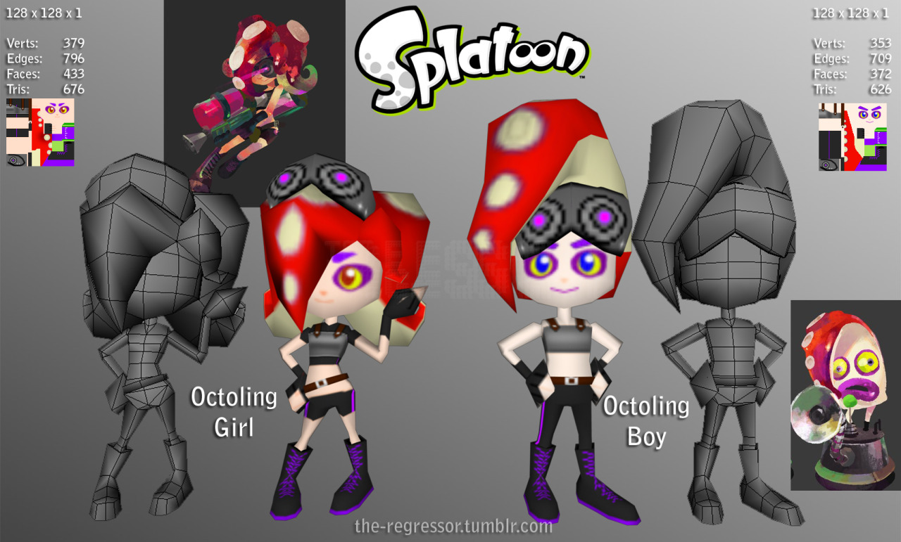 the-regressor:  Octoling Girl and a “what-if” Octoling Boy from SplatoonInklings