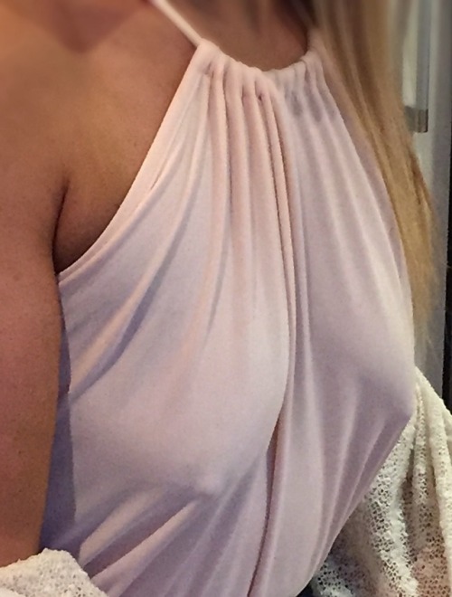 fiftyhotwife:  My Hot Wife ready to go out….no bra.