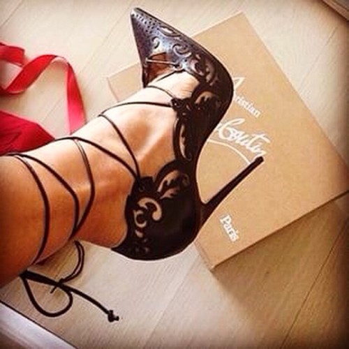 Easter gift, Christian Louboutin Impera Lace-Up Laser-Cut Red Sole Pump by @christina_marie826 #reds