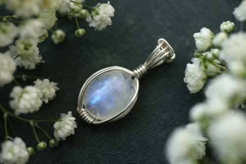 Rainbow moonstone pendants with sterling silver handmade my me.Available at my Etsy Shop - Sedna 903