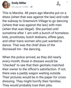 thefingerfuckingfemalefury:  infernoking:  An amazing piece of history. @thefingerfuckingfemalefury   SO MUCH LOVE  For Marsha Johnson and all those who were part of the Stonewall Riot and took a stand against the jackbooted thugs who tried to oppress