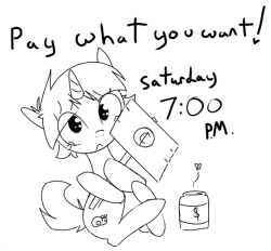 ask-glittershell:  Hey beautiful people!  Poor little Glitter here is totally broke and needs your help!  You wana help Glitter, don’t you?  Of course you do!  Here’s how. This Saturday at 7:00 PM CST I’ll be doing a Pay what you want Commission