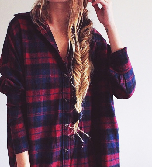 fashionn-enthusiast:  Red Blue Long Sleeve Plaid Loose Blouse  