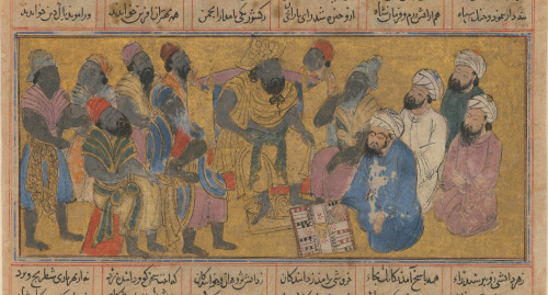 “Buzurjmihr Explains the Game of Nard (Backgammon) to the Raja of Hind”, folio from a ve
