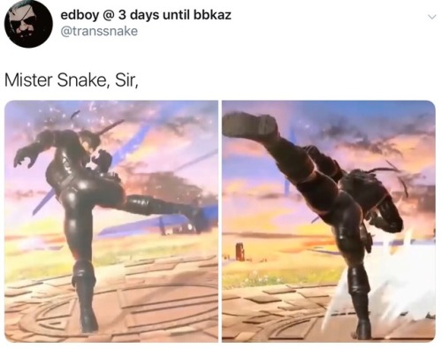 lesbianlugia:otherwindow: Sakurai and his team did it. They really fixed Snake’s ass. Legend