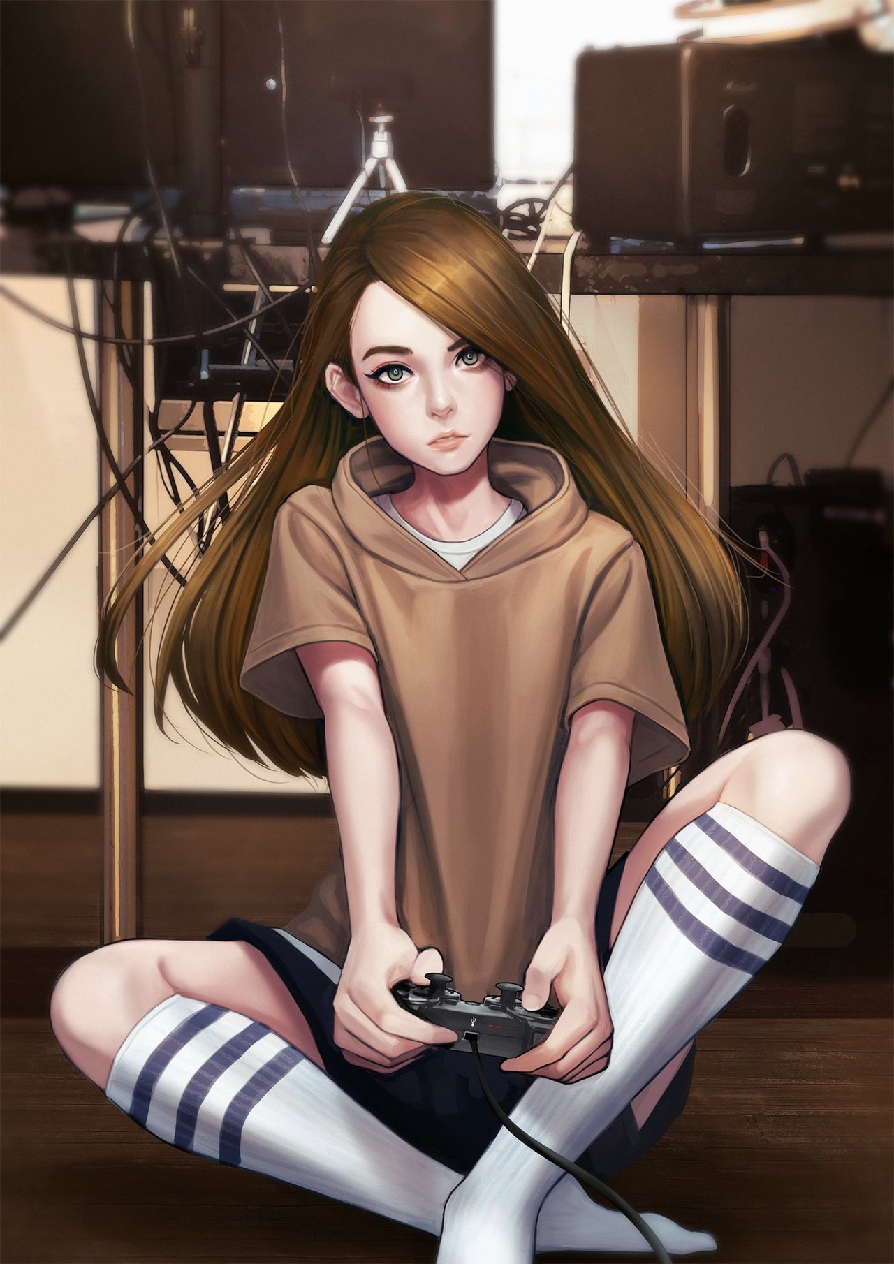 Anime gamer girl drawing