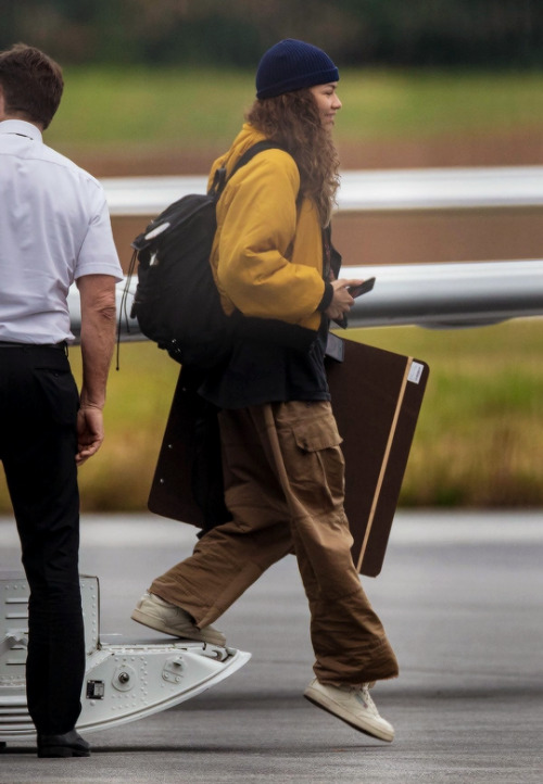 Zendaya arriving at the Spider-Man 3 set in Atlanta