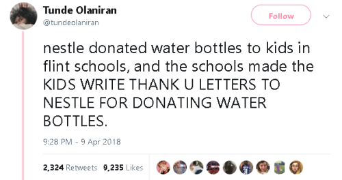 actuallyhashtag: geekandmisandry: gahdamnpunk: Flint. Still. Has. No. Clean. Water. Human rights vio