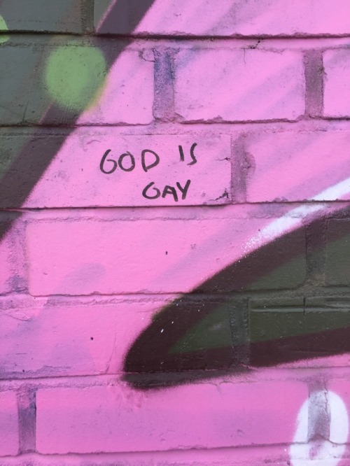 queergraffiti: lingstan: other graffiti i did “Be Gay Hate Cops ⚣ ♡ ⚢” “god is ga