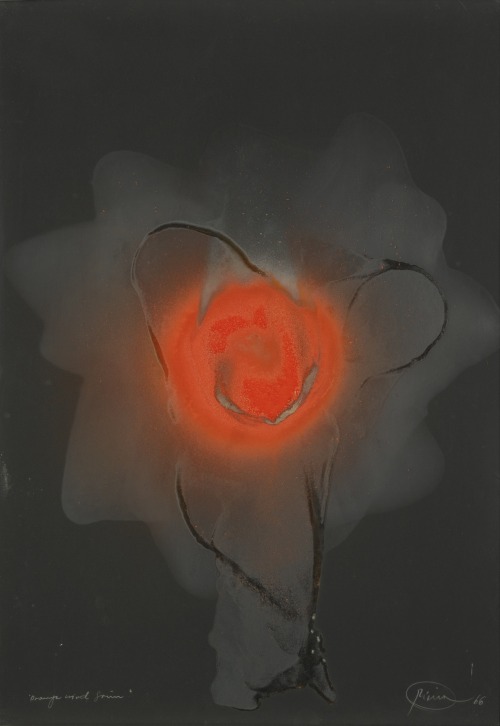 thunderstruck9:  Otto Piene (German, 1928-2014), Orange wird grün, 1966. Gouache, acrylic and burnt gouache on card, 68 x 47.4 cm. 
