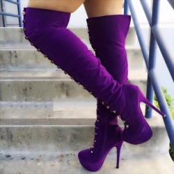 ideservenewshoesblog:  Purple Lace Up Thigh High Boots Faux Suede