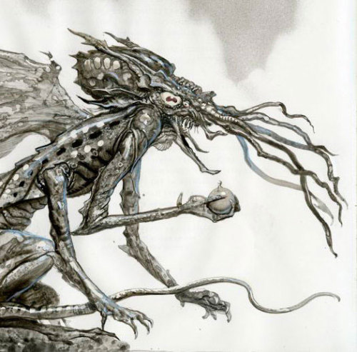 theartofmichaelwhelan:A detail from a Cthulhu remarque—an original illustration sketched directly in