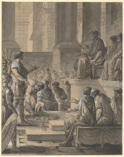 didoofcarthage: Hannibal Before the Senate in Carthage by Étienne Pierre Adrien Gois French, 1798-99 Pen and black ink with grey wash  Metropolitan Museum of Art 