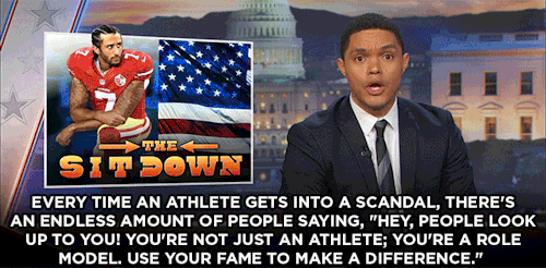 thedailyshow:Trevor weighs in on NFL player Colin Kaepernick’s national anthem protests.