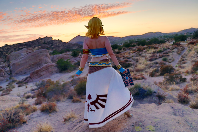 zelda in gerudo attire, exploring the desert