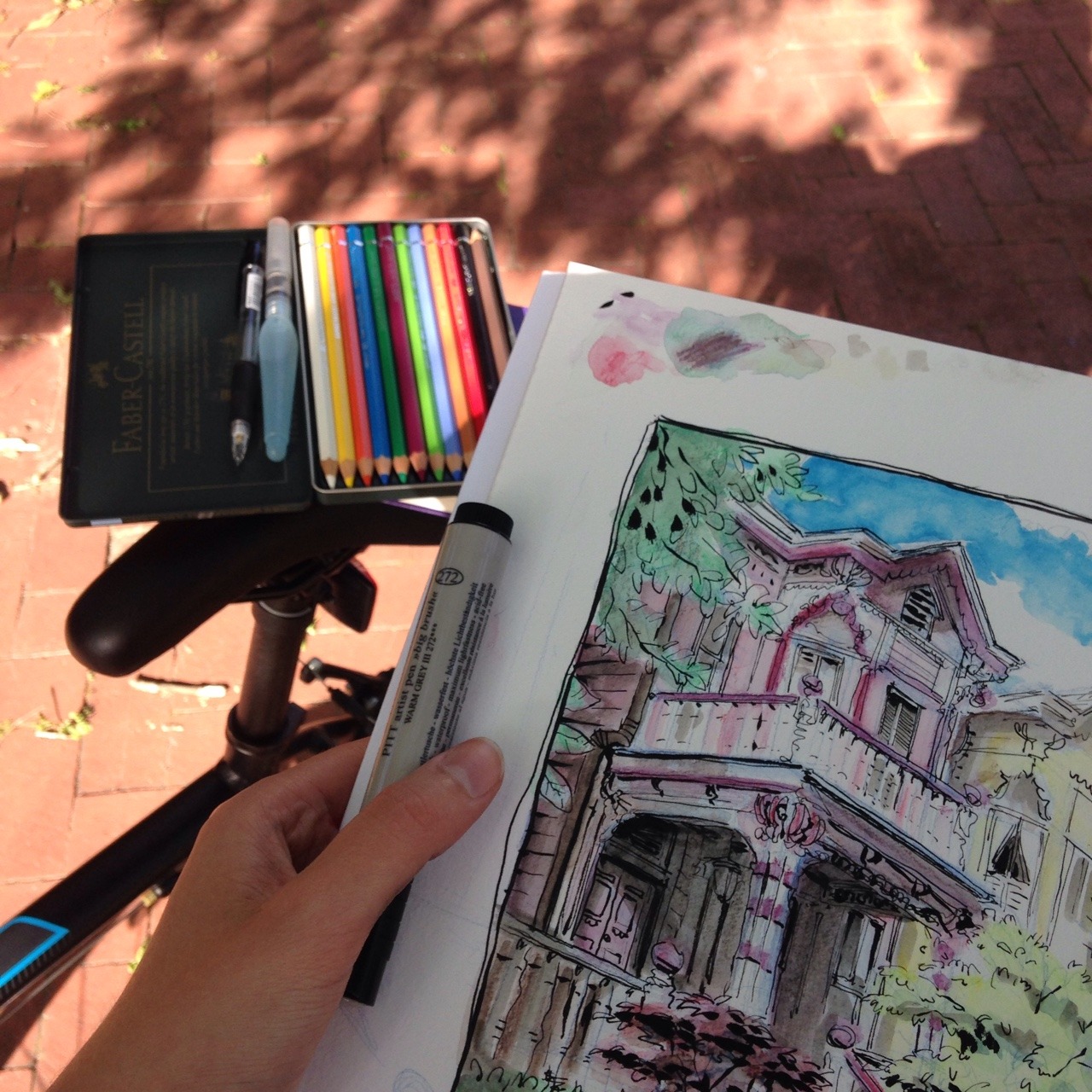 fhsart:I went out to draw some Savannah buildings today and turned my bikeseat into