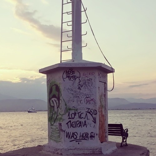 #Lighthouse in #Nafplio with #graffiti #art. Amazing #sunset in #Greece. #Instagreece.