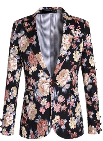 Men's Luxury Casual Velvet Dress Suit Slim Fit Floral Prints Stylish Blazer Coats Chic Jackets