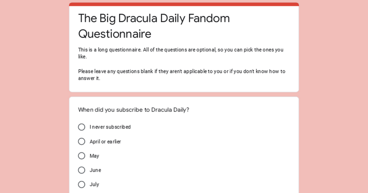 The Big Dracula Daily Fandom Questionnaire
