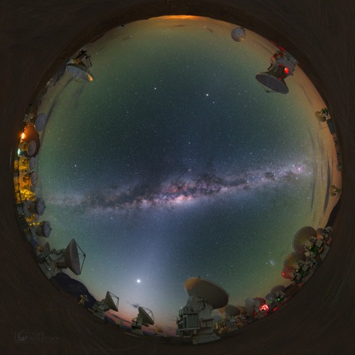 All-skyscape of the Milky way taken 5,100 meters above sea level, from the Chajnantor Plateau in the Chilean Andes
js