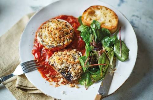 Baked mushrooms with quick garlic bread