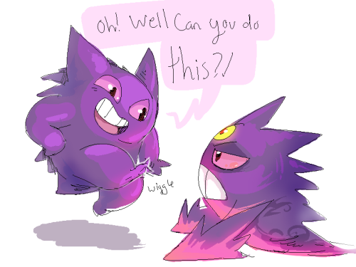 gengar and mega gengar (pokemon) drawn by drunkoak