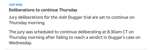 duggardata: Deliberations resumed ~8:30 AM CST. The jurors are back! This attorney wants to remind e