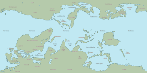 The world map of the planet Gaia. An alternative Earth.