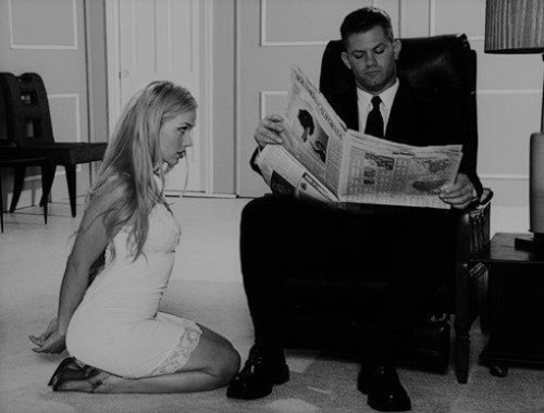 littlesubx:obedience-is-the-law:She knows her place Sit! Waiting for him to quote the important stoc