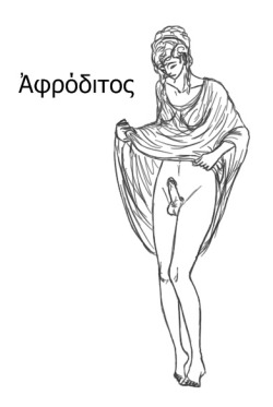 empyrean-princess:limeavenue:   Aphroditus (Ἀφρόδιτος) was a male Aphrodite originating from Amathus on the island of Cyprus and celebrated in Athens in a transvestite rite.Aphroditus was portrayed as having a female shape and clothing