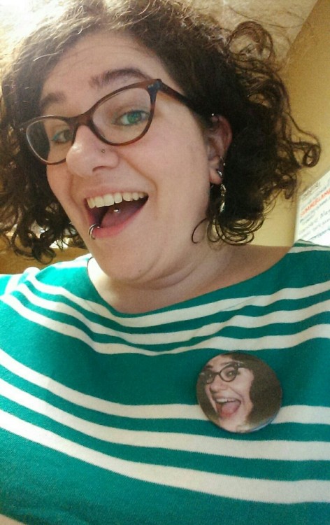 fats:  whisker-biscuits:  playing with the button maker at work today.  Bekkah, this photo would only be better if the picture of you on the button had one of the tattoos of you on it’s cheek.